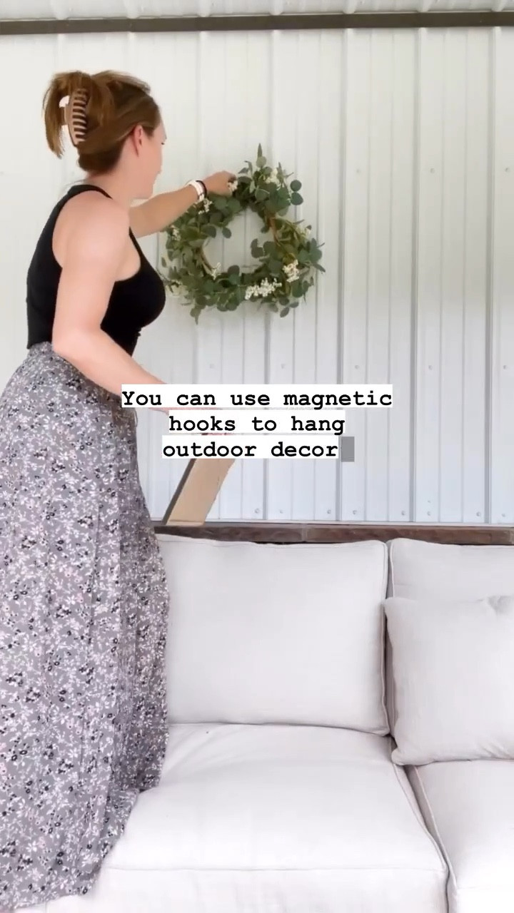 Ready for another reason to love metal siding?? You can easily hang things with magnetic hooks! I love these hooks for hanging wreaths, signs, lights and more. It’s easy to put anything up with magnets! 

#LTKVideo #LTKHome