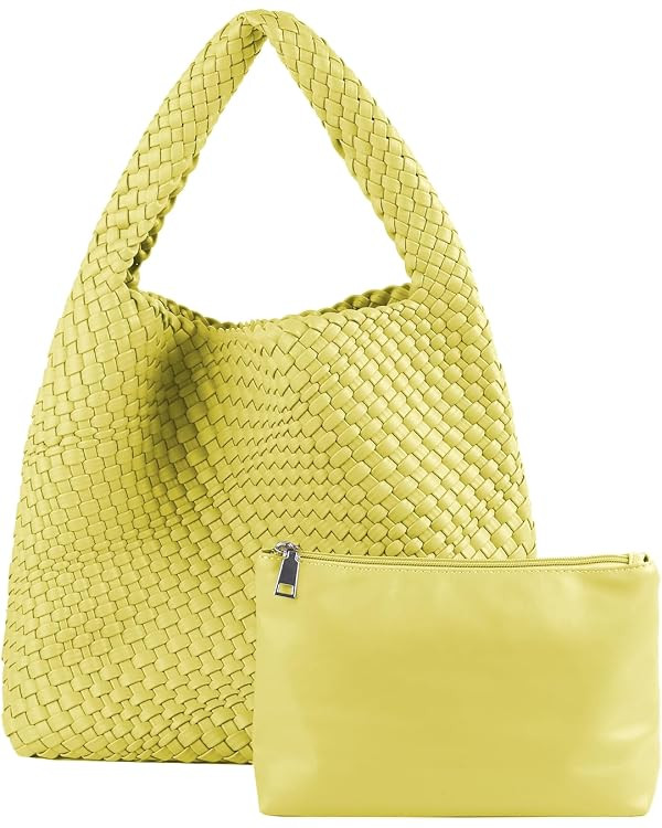 Woven Tote Bag for Women with Purse | Vegan Leather Hobo Bags Large Handmade Underarm Shoulder Ba... | Amazon (US)