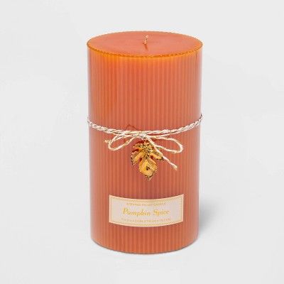 7" x 4" Ribbed Pillar Pumpkin Spice Candle - Threshold™ | Target