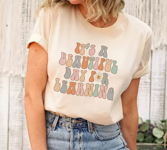 Retro Teacher T-Shirt, It's A Beautiful Day For Learning Shirt, Gift for Teacher, Pastel Text Tsh... | Etsy (US)