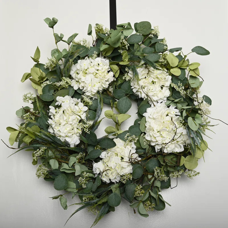 Spring Summer Eucalyptus 24" Forsythia Floral Wreath for Front Door | Wayfair North America