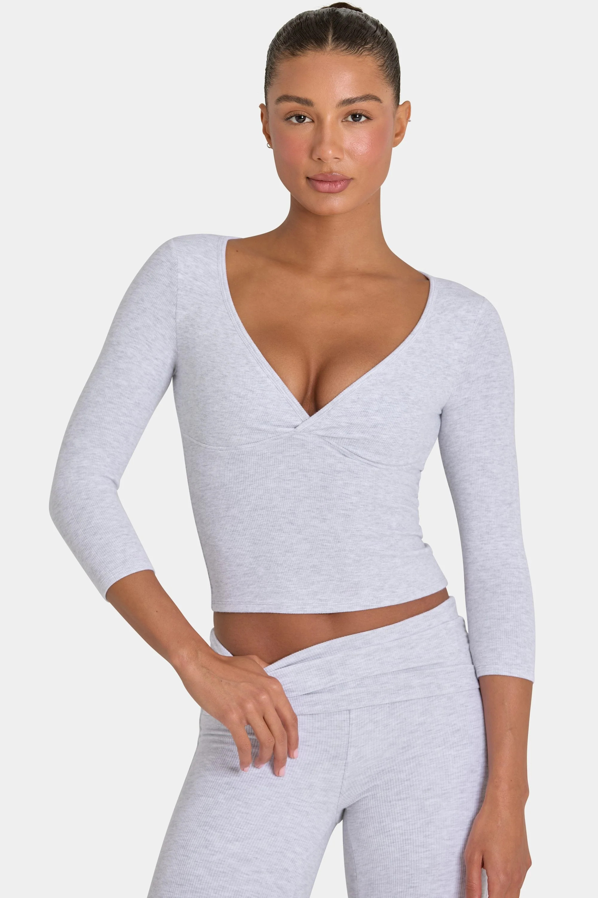 ButterCloud\u2122 3/4 Sleeve Top in Grey Marl | Bo+Tee