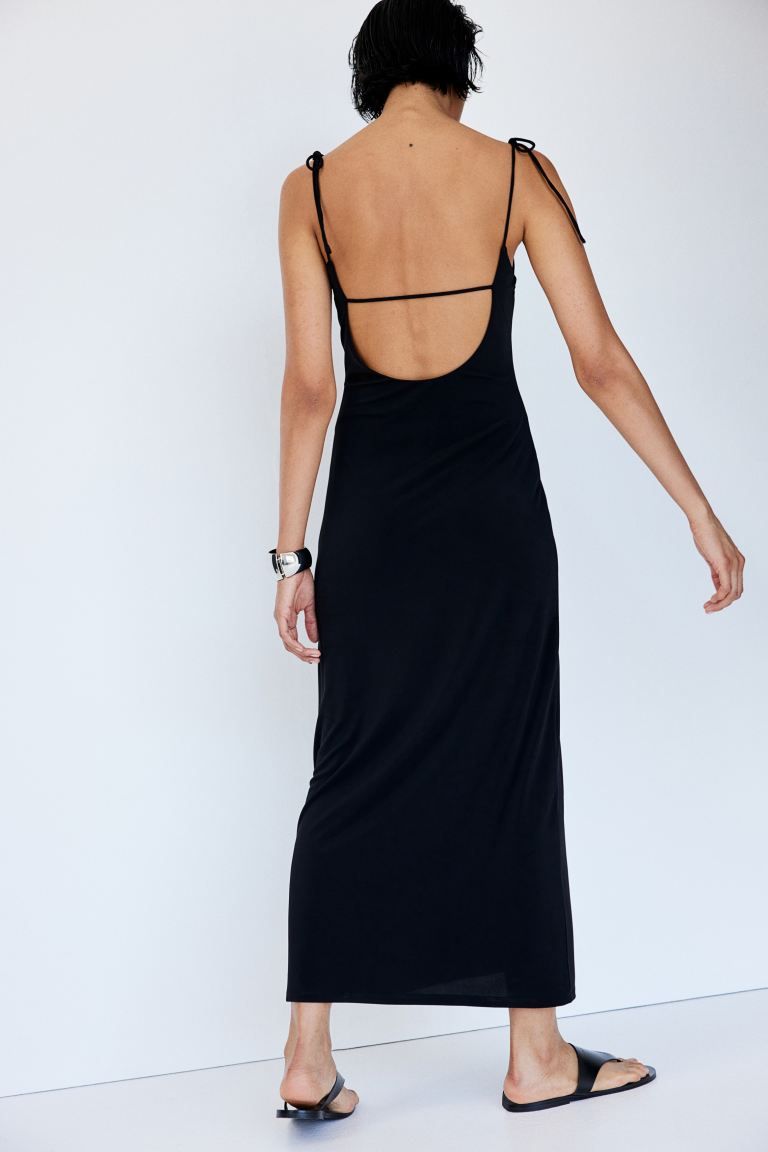 Tie-shoulder-strap Midi Dress - Square Neckline - Sleeveless - Black - Ladies | H&M US | H&M (US + CA)
