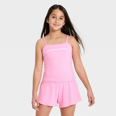 Girls' Piped Tank Top - All In Motion™ Vibrant Pink XS | Target