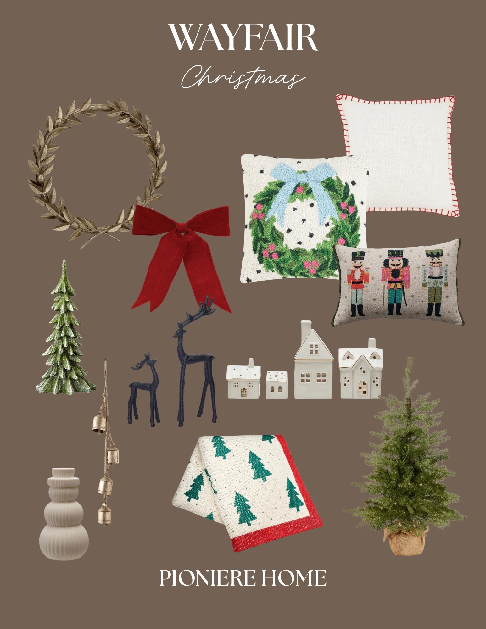 Wayfair Christmas decor. Throw pillows, affordable Christmas decor, holiday decor, ceramic houses, faux greenery, brass bells  

#LTKSaleAlert #LTKHoliday #LTKHome