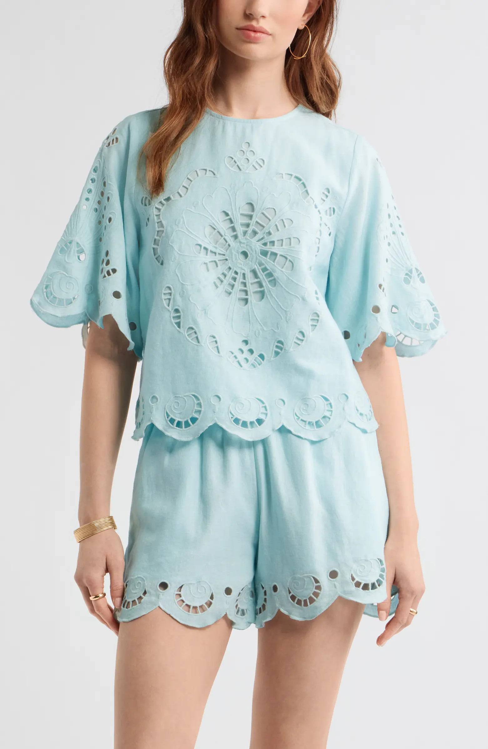 Eyelet Linen Blend Top | Nordstrom