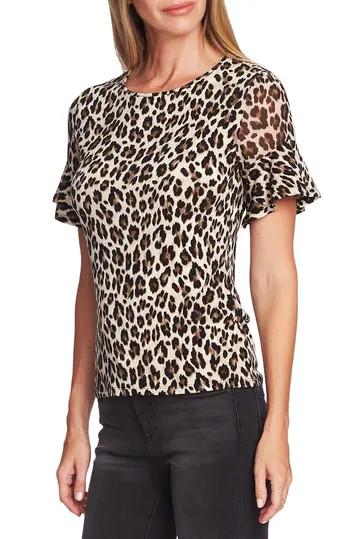 Vince CamutoRuffle Sleeve Leopard Print Top | Nordstrom Rack