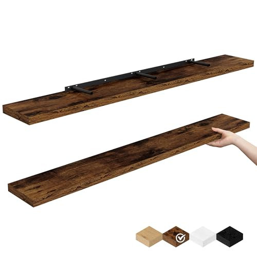 Floating Shelves for Wall, 48 Inch Floating Shelves for Home Decor, Wall Mounted Rustic Wood Shelves, Bathroom, Hanging Deep Shelf for Bedroom, Living Room, Kitchen (Rustic Brown, Set of 2) | Amazon (US)