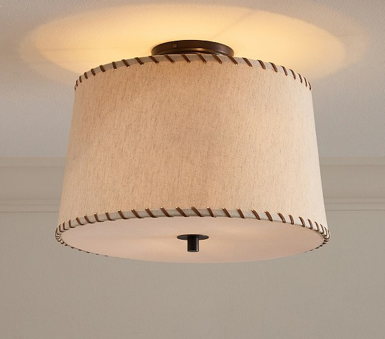 Linen and Leather Flush Mount (17") | Pottery Barn Kids