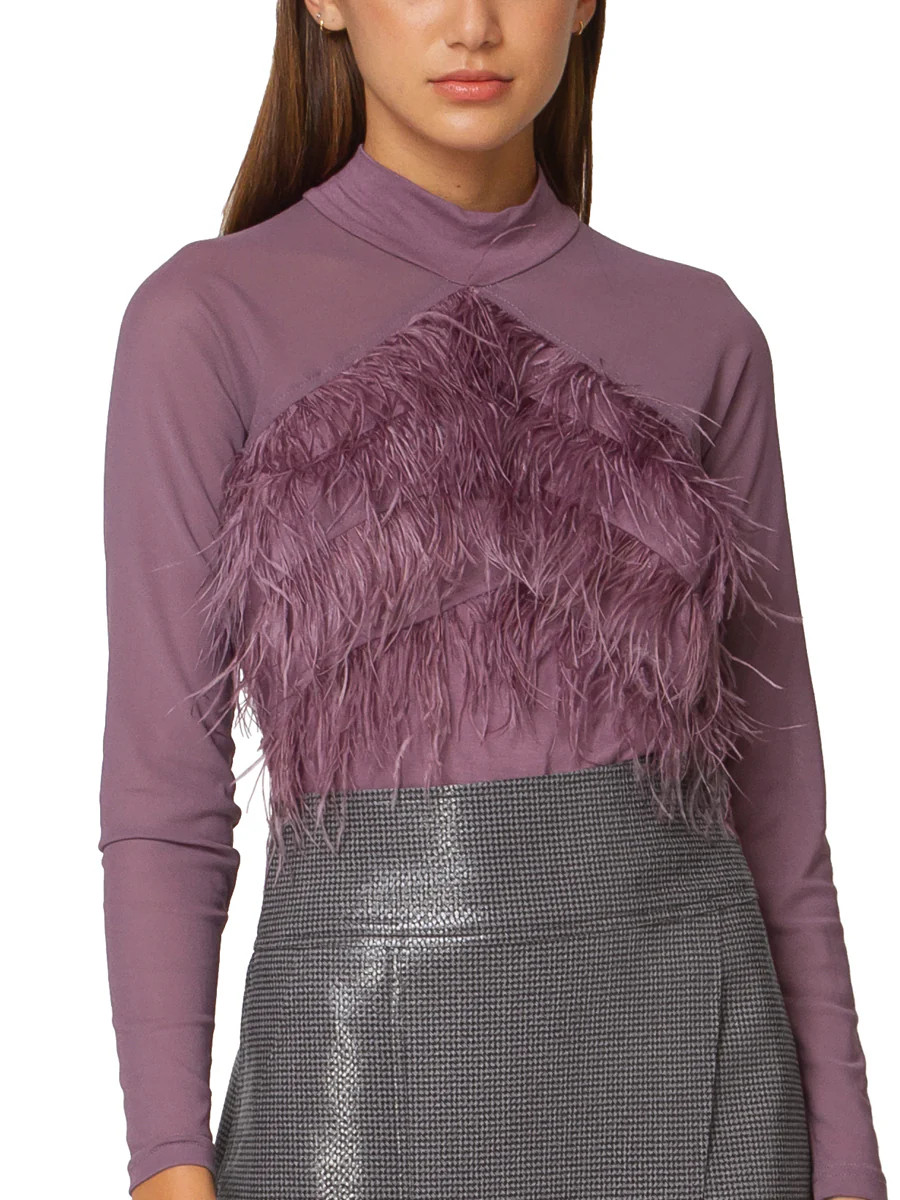 Front Feather Detail See-Through Sleeves Top | Lord & Taylor
