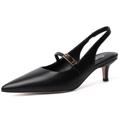 Mostrin Black Kitten Heels for Women Slingback Heels Pointed Closed Toe Heels Slip On Dress Pumps Shoes Low Women's Pumps for Dating Working Size 10.5 | Amazon (US)