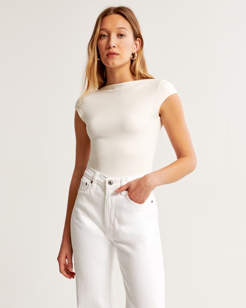 Short-Sleeve Cotton-Modal Open-Back Bodysuit | Abercrombie & Fitch (US)