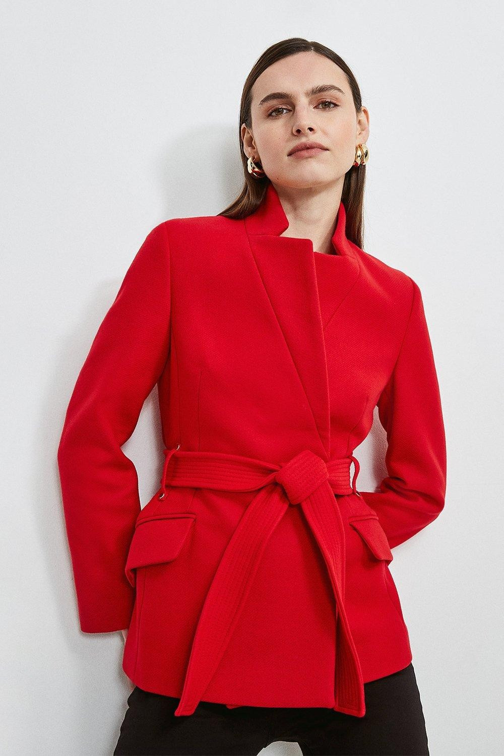 Investment Notch Neck Short Coat | Karen Millen UK & IE