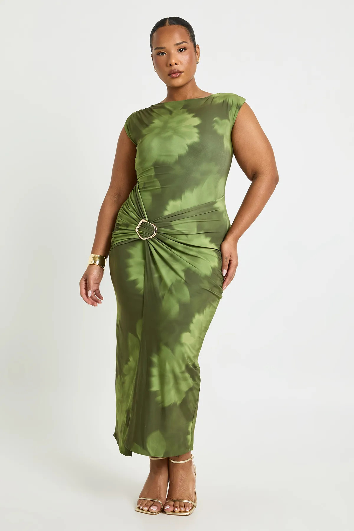 Plus Ruched Wrap Gold Detail Midaix Dress | boohoo (US & Canada)