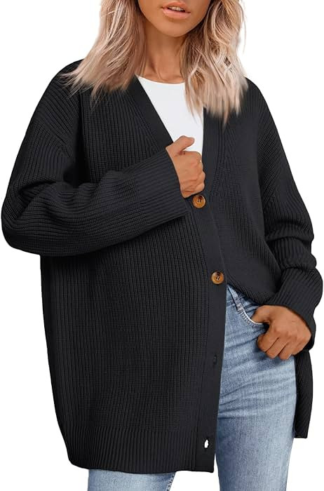 EFAN Womens Open Front Cardigan Sweaters 2024 Oversized Button Sweaters V Neck Loose Cardigans Kn... | Amazon (US)