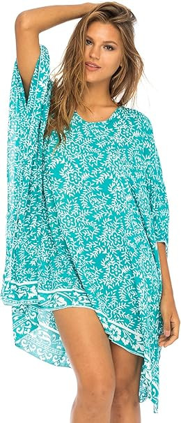 Back From Bali Womens Short Beach Swimsuit Cover Up Dress Caftan Poncho Floral | Amazon (US)