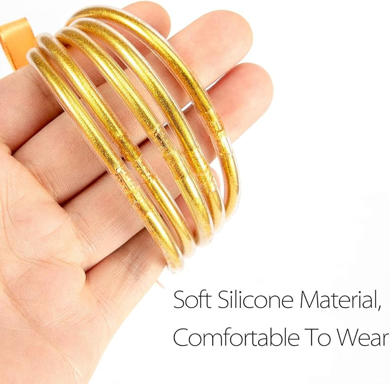 5 Pack Glitter Filled Bangles- Soft Glitter Silicone Bracelet Sparkling Fashion Bangles | Amazon (US)