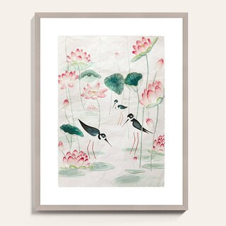 Lotus Pond Bird & Floral Framed Wall Art Giclee Matted Print | Ballard Designs, Inc.