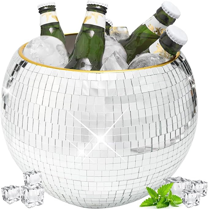 9.8 Inch Disco Ball Ice Bucket - Mirror Silver Decor for Cocktail Bar, Retro Party Accessories, C... | Amazon (US)