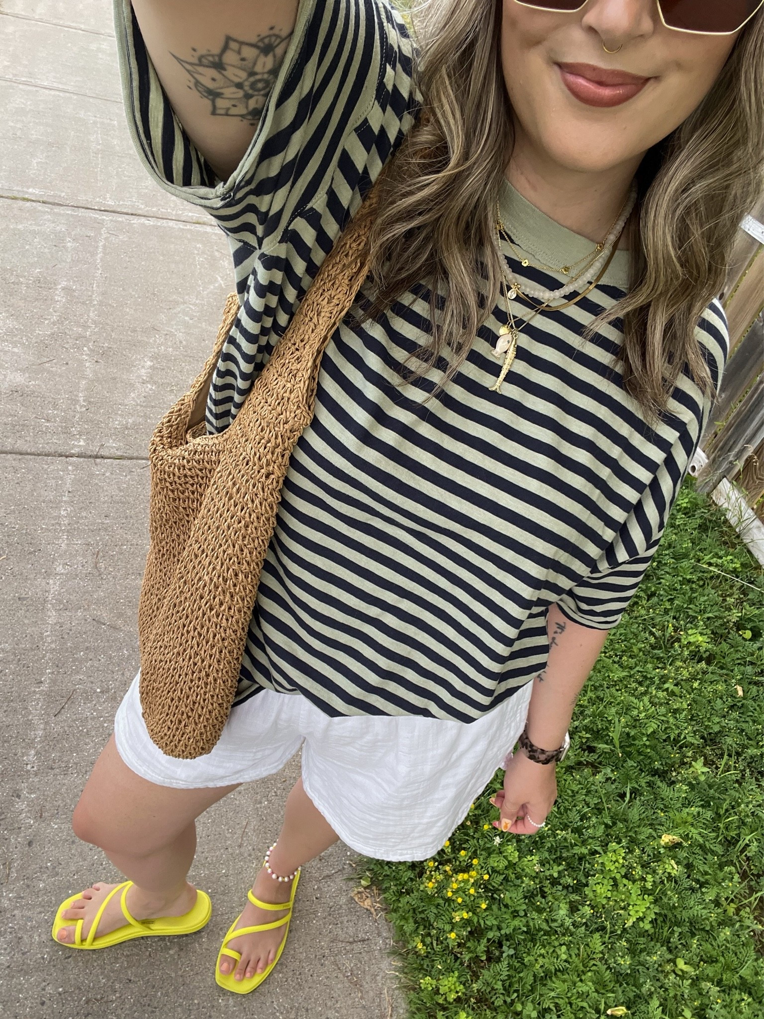 Comfy summer ootd! Wearing my usual size L in the striped tee. Linked similar white shorts. Crocs sandals are super comfy, I’m a 9.5-10 and wear a 10

#LTKsummer #LTKmidsize #LTKsale