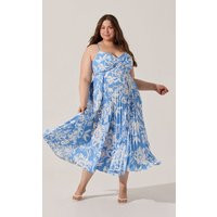 ASTR the Label | Blythe Floral Plisse Midi Dress in Plus Size - Blue floral | Size 2X | ASTR The Label (US)