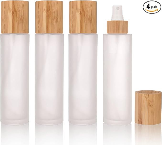 COSIDEA 4 pcs Empty 4oz /120ml bamboo lid Frosted glass spray bottle with fine mist despenser hea... | Amazon (US)