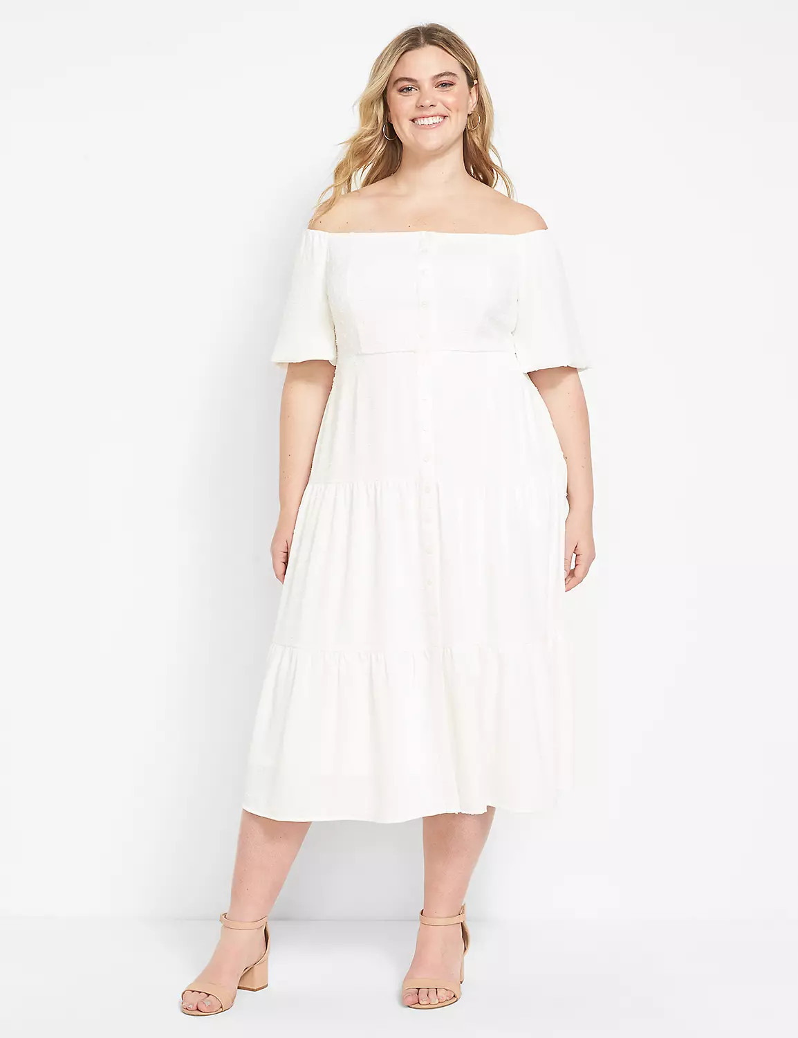 Convertible Off-The-Shoulder Tiered Midi Dress | LaneBryant | Lane Bryant (US)