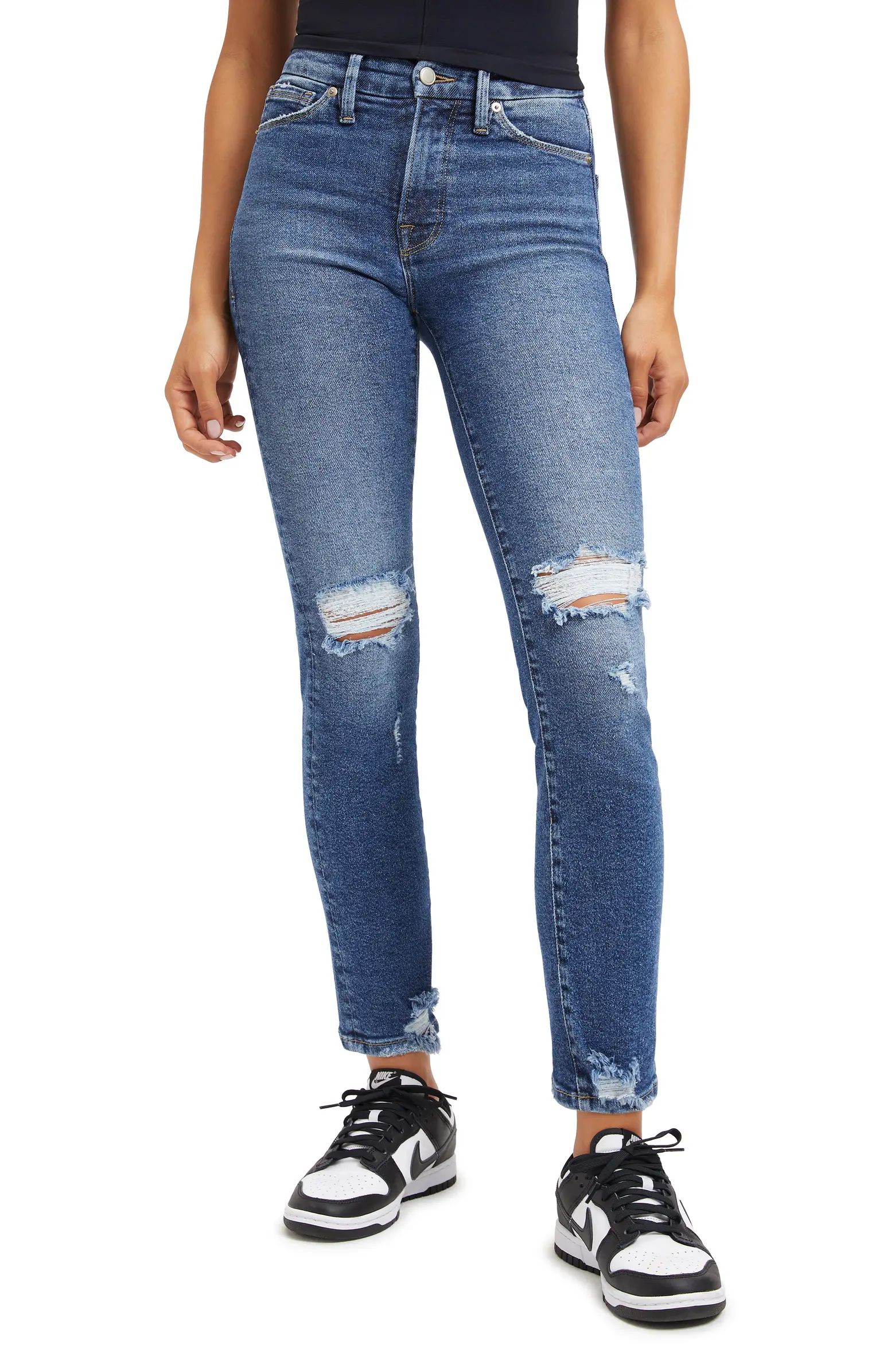 Good American Distressed High Rise Straight Leg Jeans | Nordstrom | Nordstrom