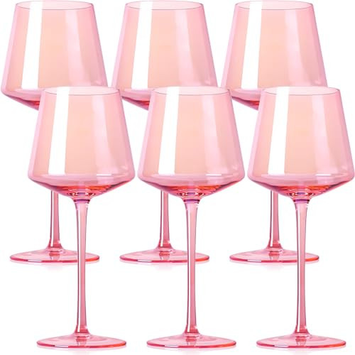 Physkoa Pink Wine Glasses Set of 6-16oz Hand-Blown Pink Wine Glass with Long Stem, Unique Red&White Wine Glasses For Christmas Party Home Bar | Amazon (US)