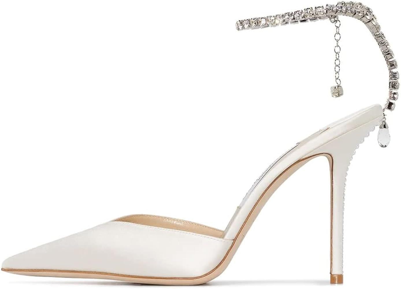 Women's Crystal Ankle Strap Stilettos High Heels Satin Pointy Toe Party Wedding Heeled Pump Sanda... | Amazon (US)