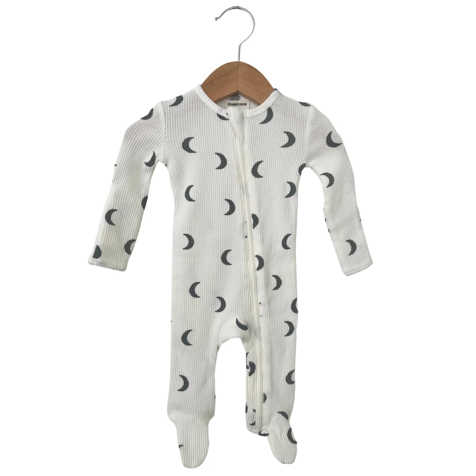 Organic Waffle Basic Zip Footie, White/Blue Moon | SpearmintLOVE