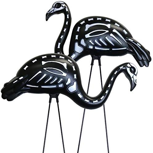 GIFTEXPRESS 2-Pack Halloween Black Flamingo Skeleton, Zombie Flamingos, Skull Flamingo with Stake... | Amazon (US)