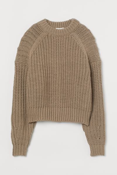 Boxy sweater in soft, rib-knit fabric with wool content. Dropped shoulders and long sleeves with ... | H&M (US + CA)