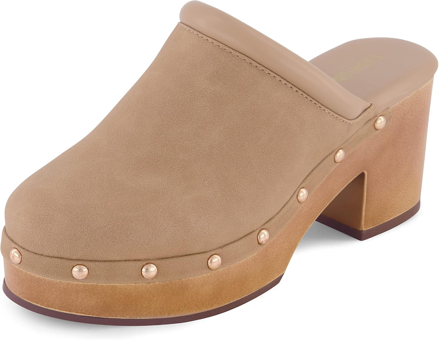 CUSHIONAIRE Guest Platform Clogs for Women, Heeled Faux Wood Mules with Studded Detailing and Memory Foam Footbed | Amazon (US)