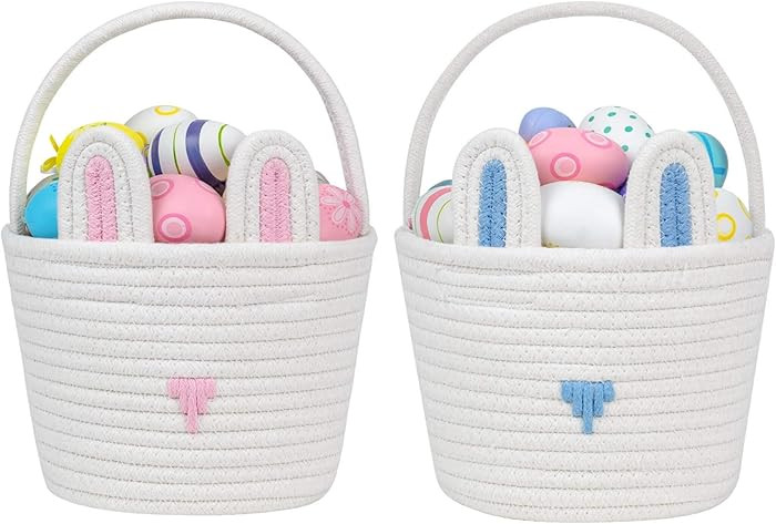 CubesLand Baby's First Easter Basket Set - 2-Piece Empty Bunny Buckets with Ears for Easter Egg H... | Amazon (US)