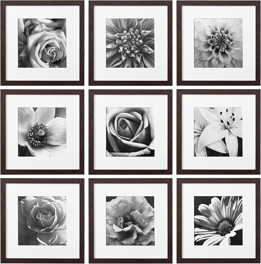 eletecpro 12x12 Picture Frames Set of 9, Displays 8x8 Photo with Mat or 12x12 No Mat, Walnut Gall... | Amazon (US)