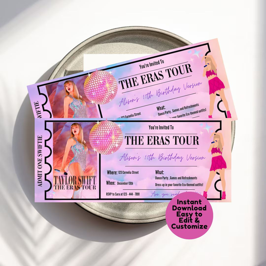 Taylor Eras Tour Ticket Stub Birthday Invite Eras Party Ticket Invitation Taylor Swift Party Swif... | Etsy (US)