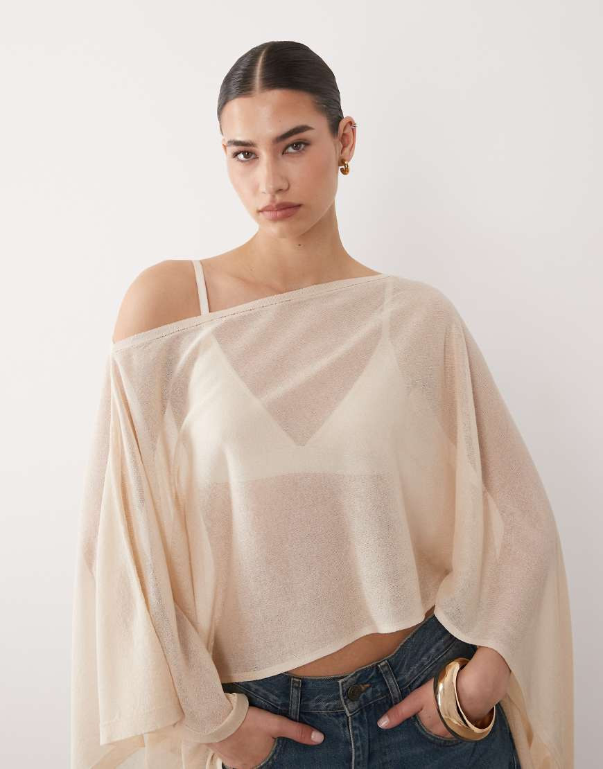 ASOS DESIGN fine knit sheer poncho in ecru-White | ASOS (Global)