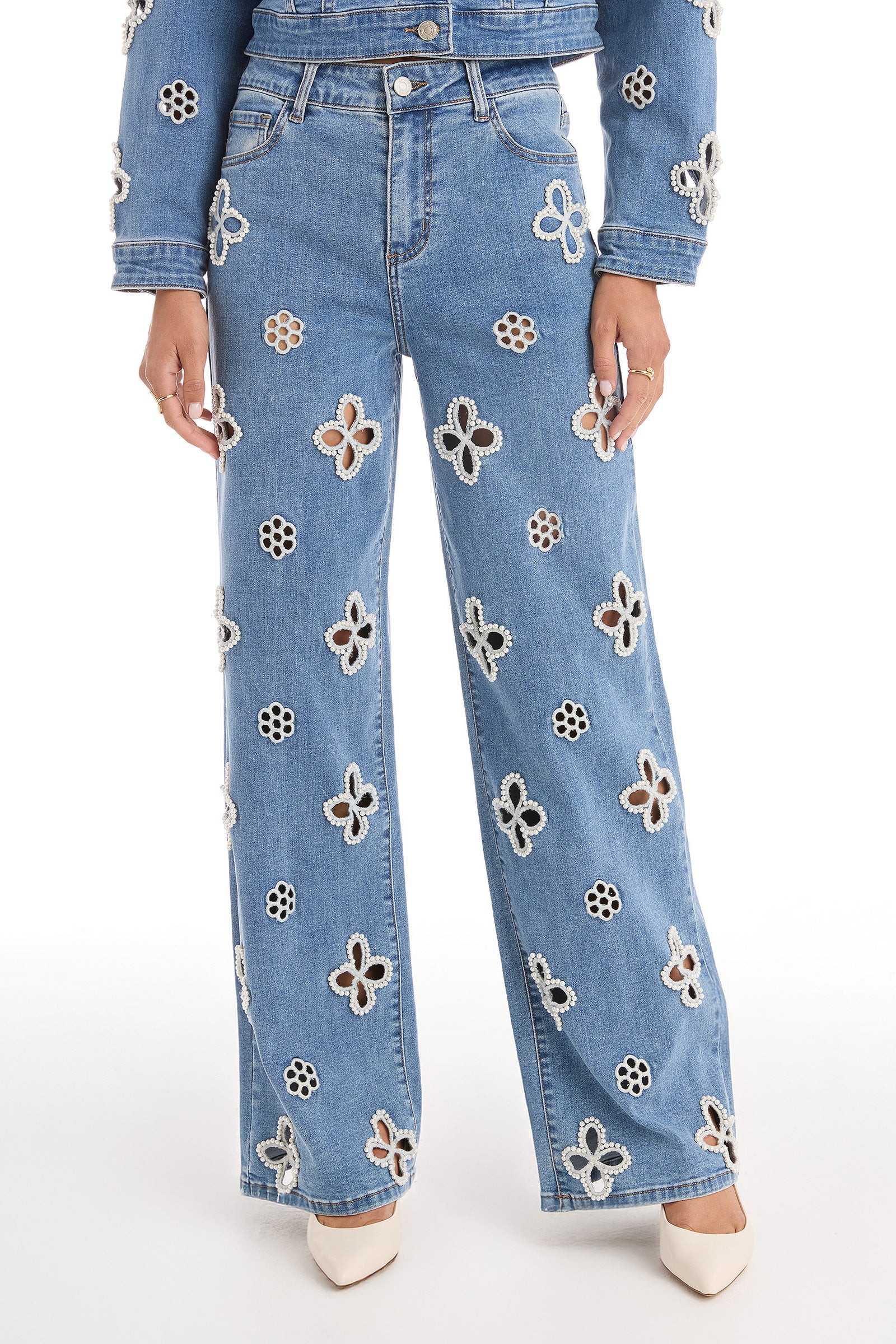 Kaia Pearl High Rise Jean - Medium Blue | The Noli Shop