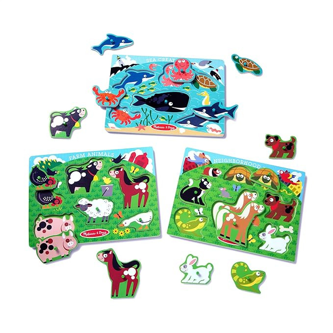 Melissa & Doug Peg Puzzle Bundle - Farm Animals, Pets and Sea Creatures | Amazon (US)