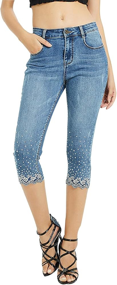 ZENTHACE Women's Mid Rise Stretchy Capri Jeans | Amazon (US)