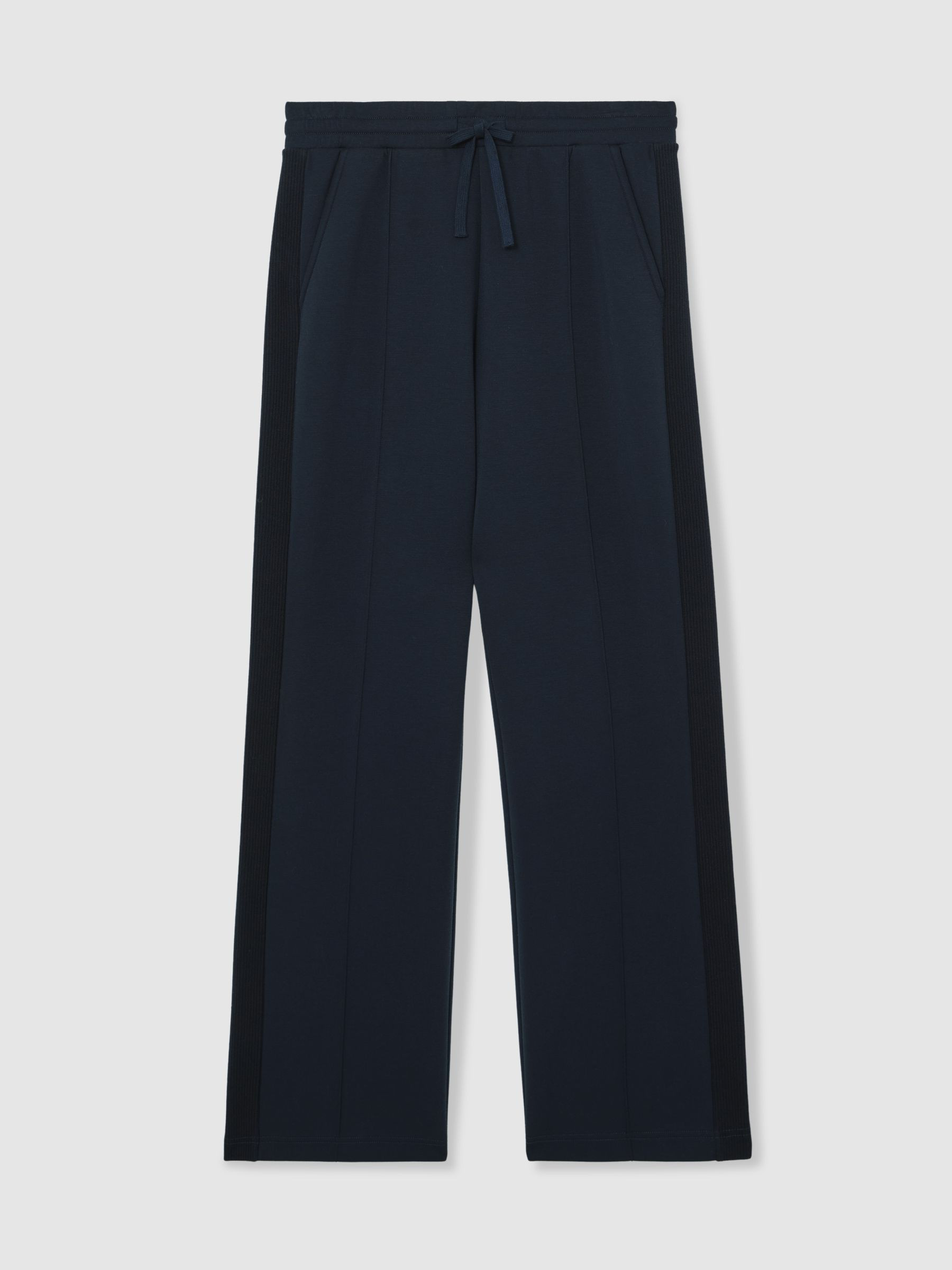 Reiss Premium Interlock Wide-Leg Joggers in Navy | REISS | Reiss US