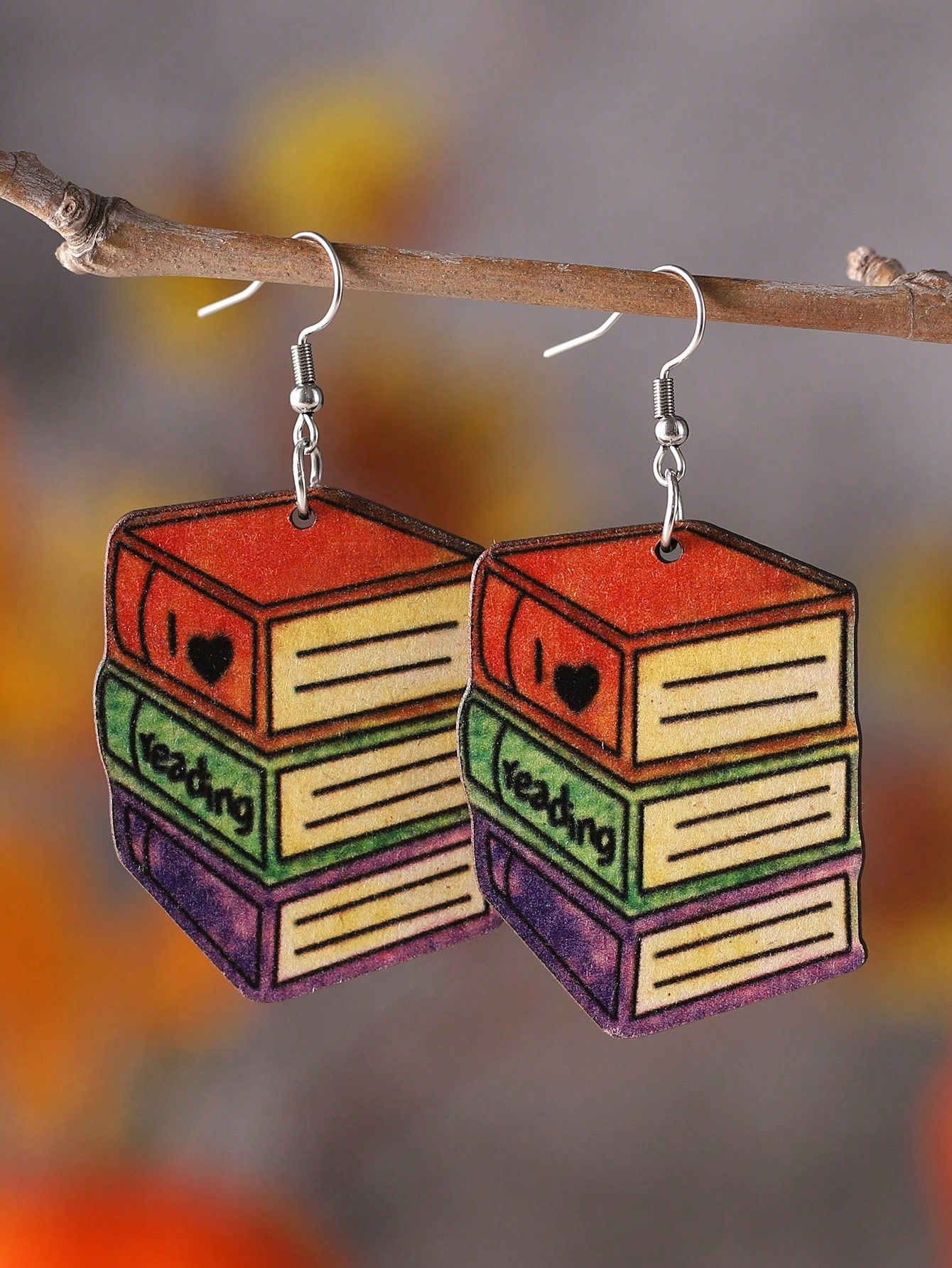 Vintage Library L Love Reading Book Pendant Earrings For Women, Teachers, Students, Double-sided ... | SHEIN