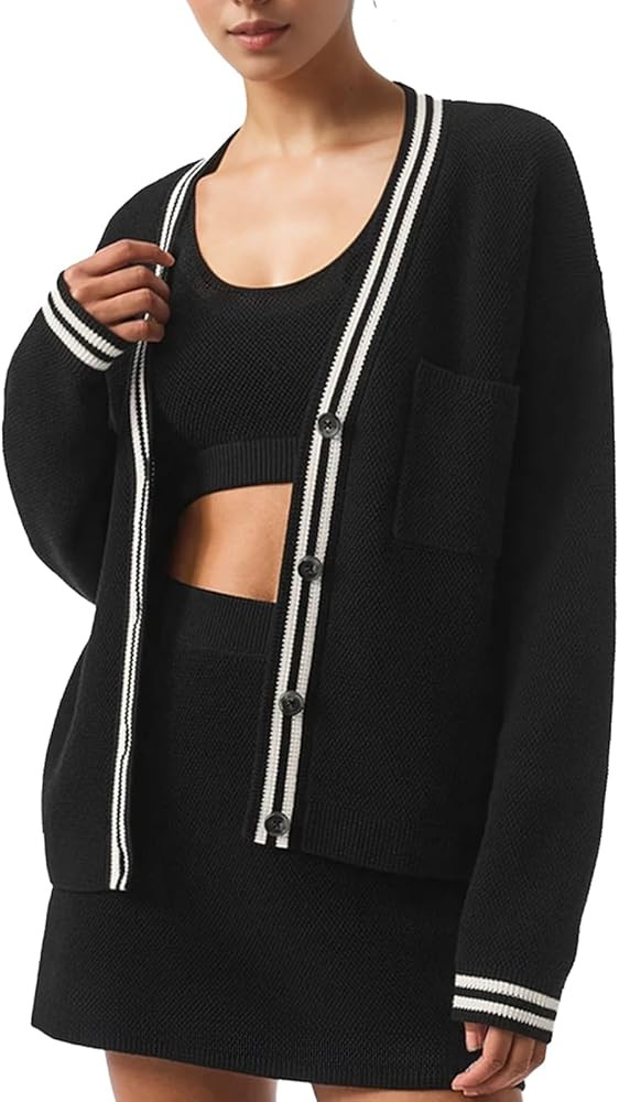 Women's Cardigan Sweaters Oversized Color Blocked V Neck Button Down Open Front Knit Long Sleeve ... | Amazon (US)