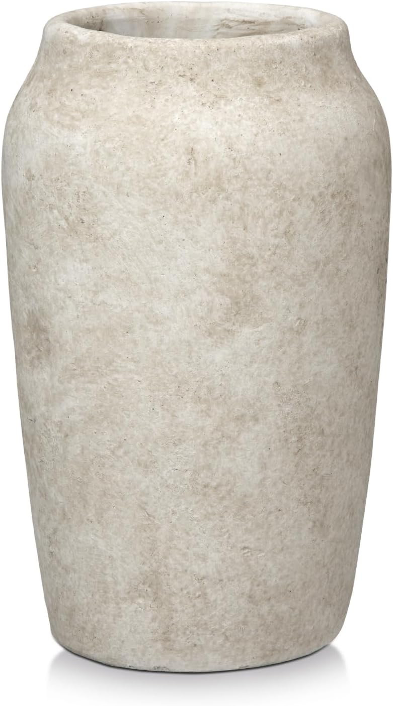 Briful Rustic Vintage Ceramic Vase, 9.06'' Farmhouse Table Decor with Wide Mouth, Large Decorative Vases for Home Decor, Living Room, Entryway & Shelf Styling, Beige | Amazon (US)