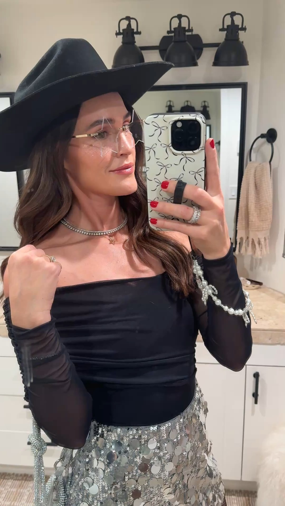 Space cowboy party outfit but would make a great New Year’s Eve look🪩💫 sparkle and sequin!!

Bodysuit - s
Sequin Skirt - s
Rhinestone tights - s
Cowboy hat - s
Boots - tts
Sparkle bag - Amazon find 
Star glasses
Sparkle freckles 


#LTKgrwm #LTKHoliday