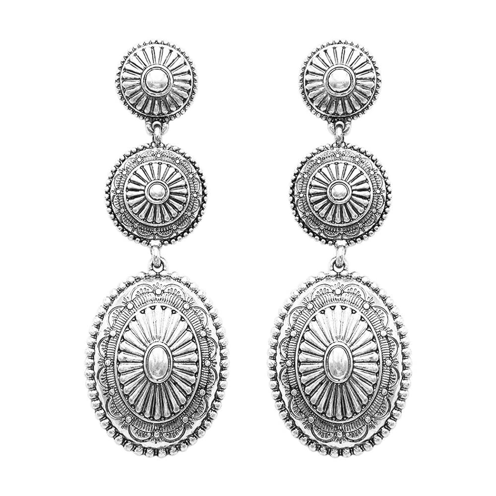 Rosemarie Collections Women's Statement Western Style Triple Concho Dangle Earrings, 2.87" | Amazon (US)