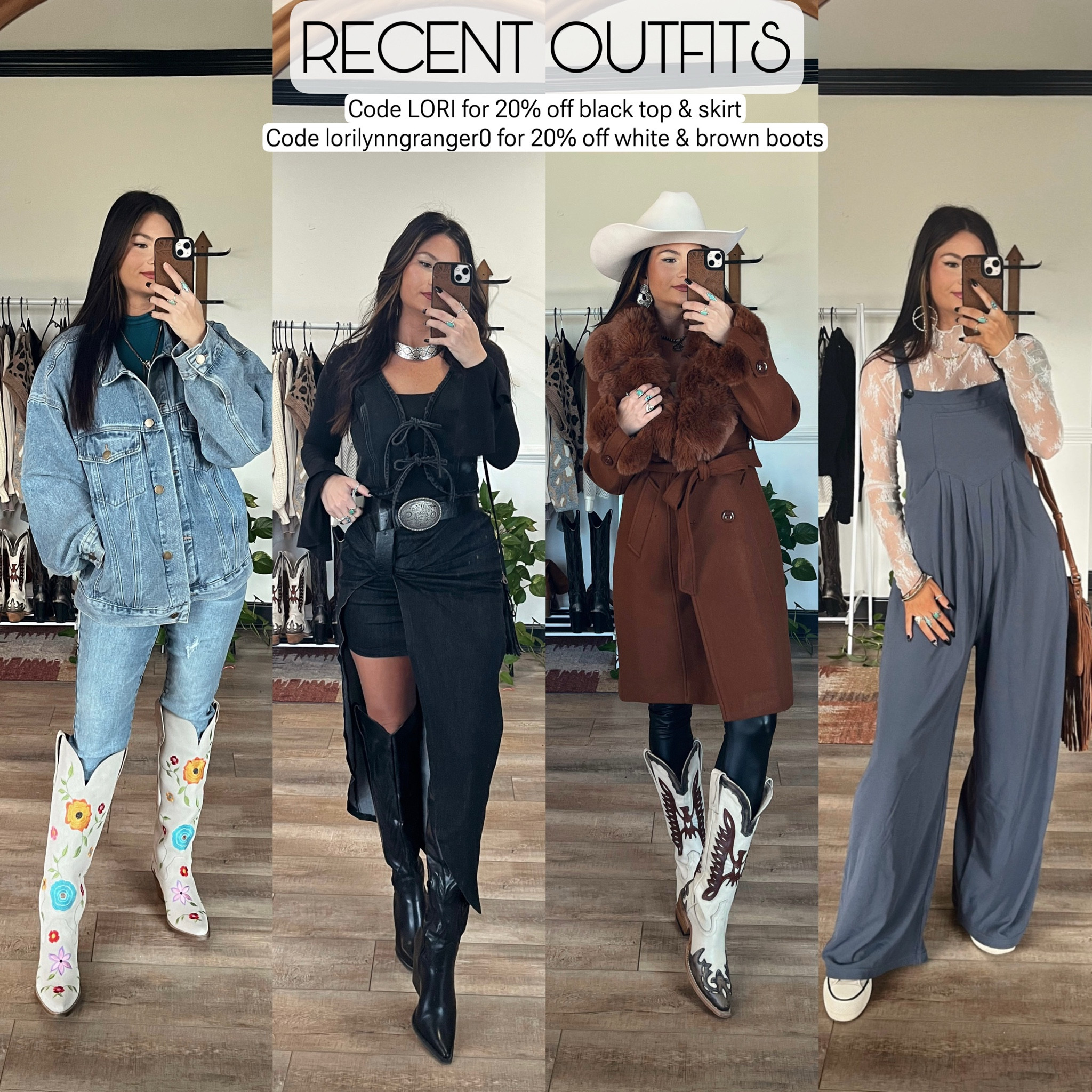 Recent outfits with discount codes! With the winter weather I’ve been trying to stay warm 🩵 

Code LORI20 to save on denim jacket and leather leggings 
Code LORI10 to save on peace sign earrings from Highway Hippiee

#LTKStyleTip #LTKSeasonal