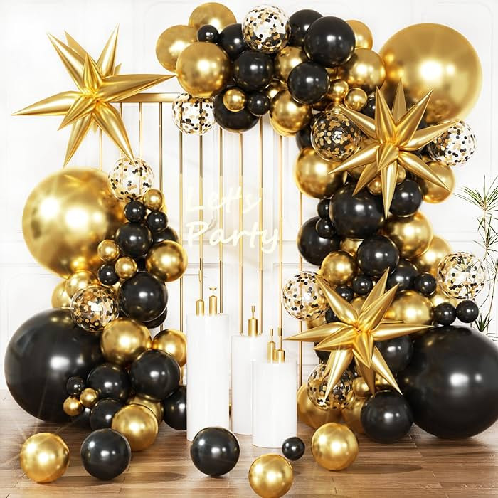 Black and Gold Balloons Garland Arch Kit,Black Gold Confetti Star Balloons for 2025 Graduation Cl... | Amazon (US)