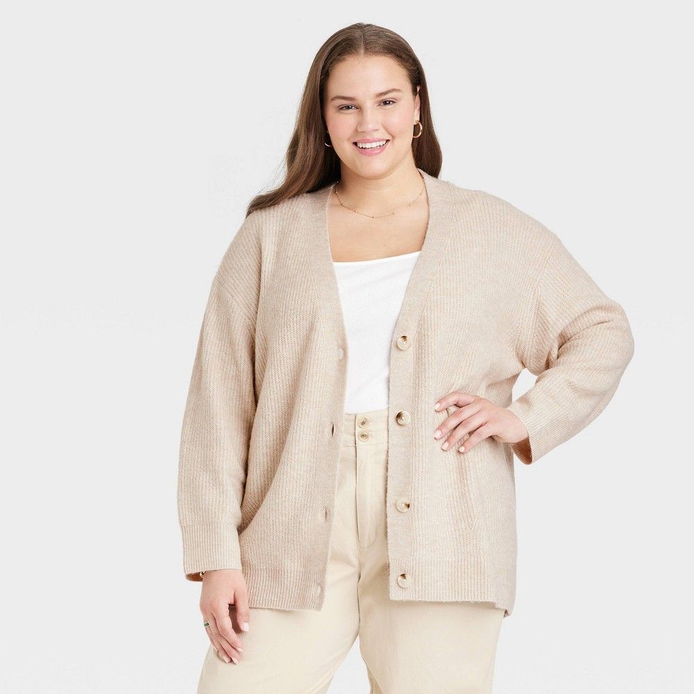 Women's Plus Size Button-Front Cardigan - A New Day Oatmeal 2X | Target
